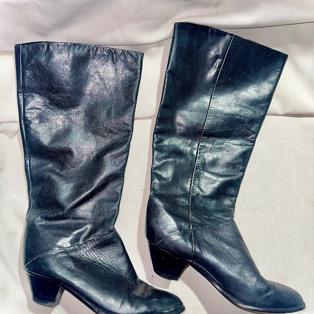 Vintage Elegant Black Leather Knee-High Boots